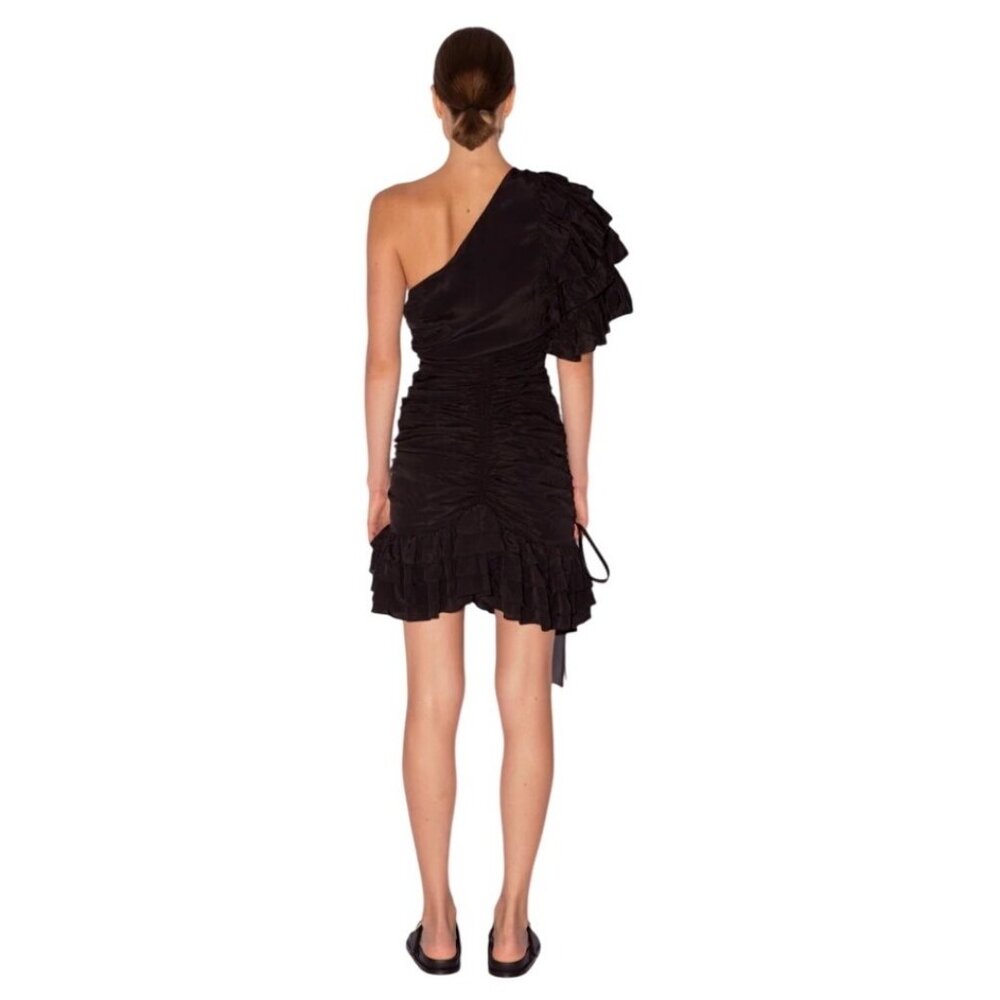 Magali Pascal Desa Black One-Shoulder Ruched Ruffle Adjustable Mini Dress Small - Picture 6 of 8